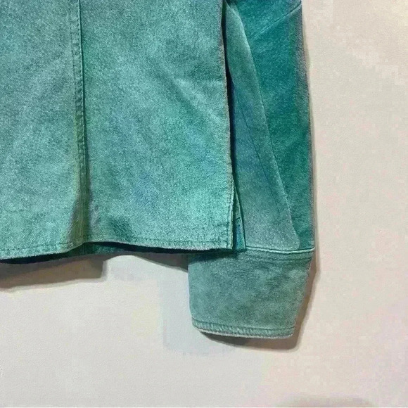 AMI Women's Blue Jacket Lined Leather Coat Blazer Vintage Medium Festival - Picture 4 of 12